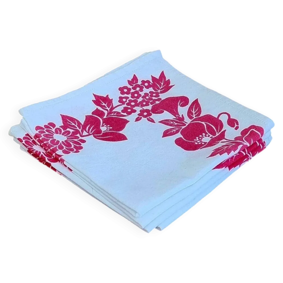 4 serviettes de table vintage blanches à fleurs roses