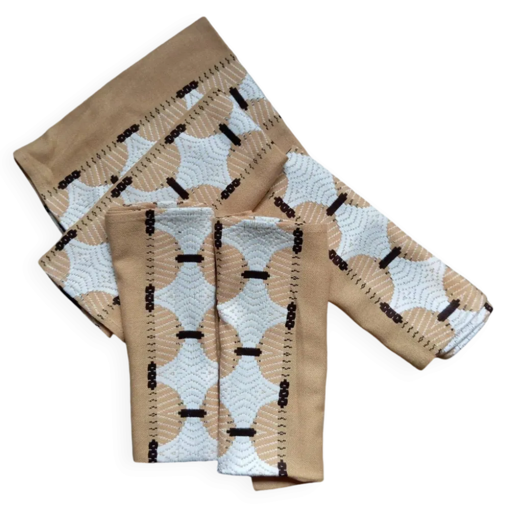 5 serviettes de table 49x49 cm beige à motif géométrique, vintage