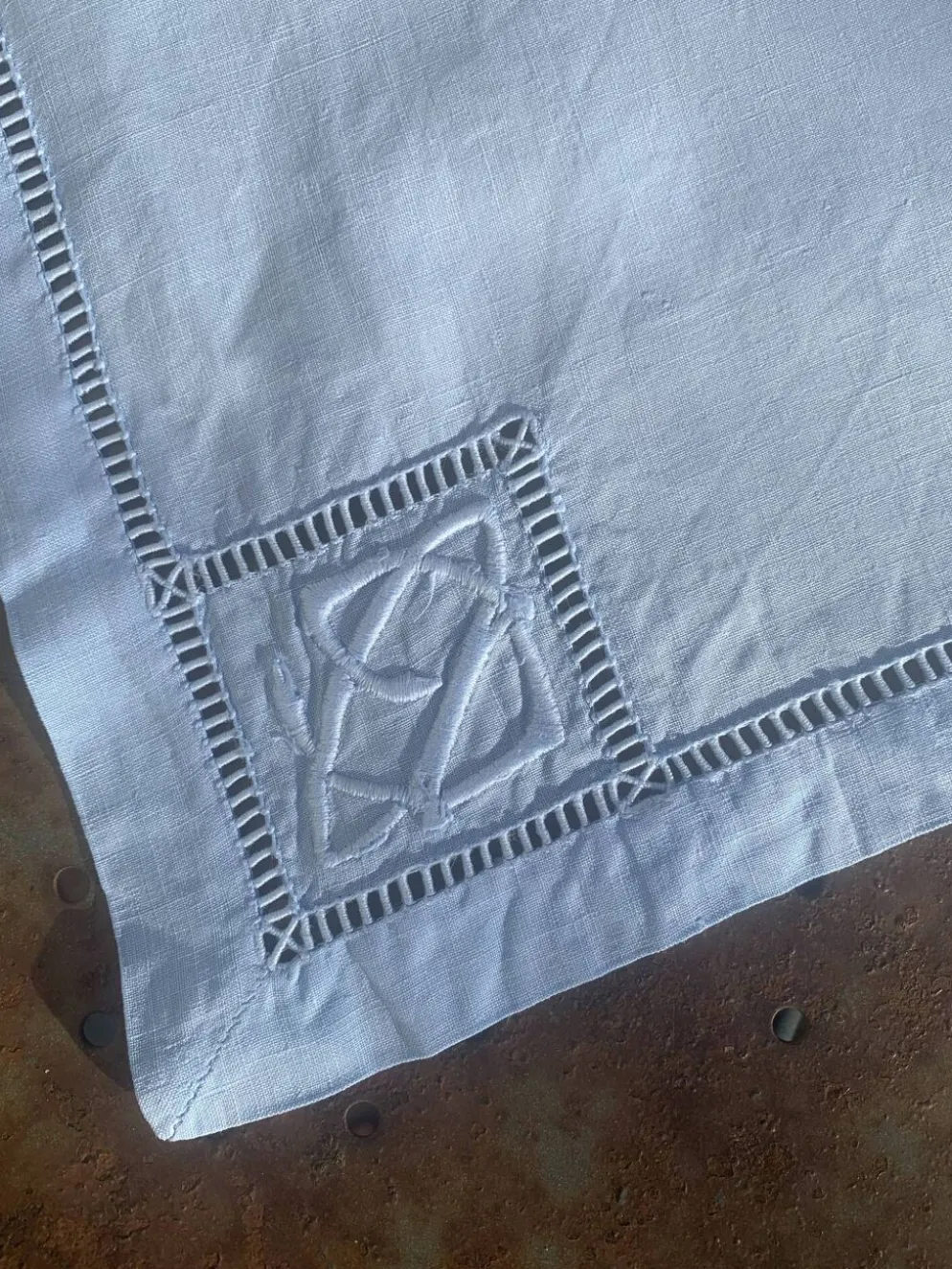 6 serviettes en coton et lin bleu pastel, monogrammées OG