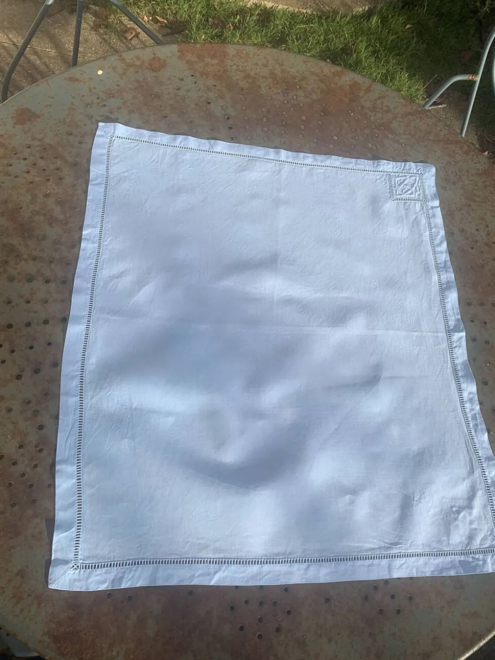 6 serviettes en coton et lin bleu pastel, monogrammées OG