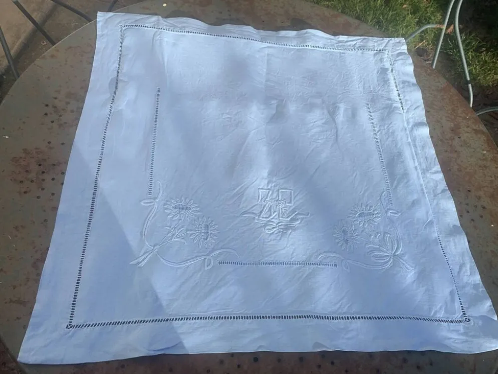 6 serviettes en coton et lin bleu pastel, monogrammées OG