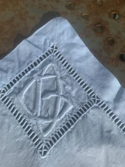6 serviettes en coton et lin bleu pastel, monogrammées OG