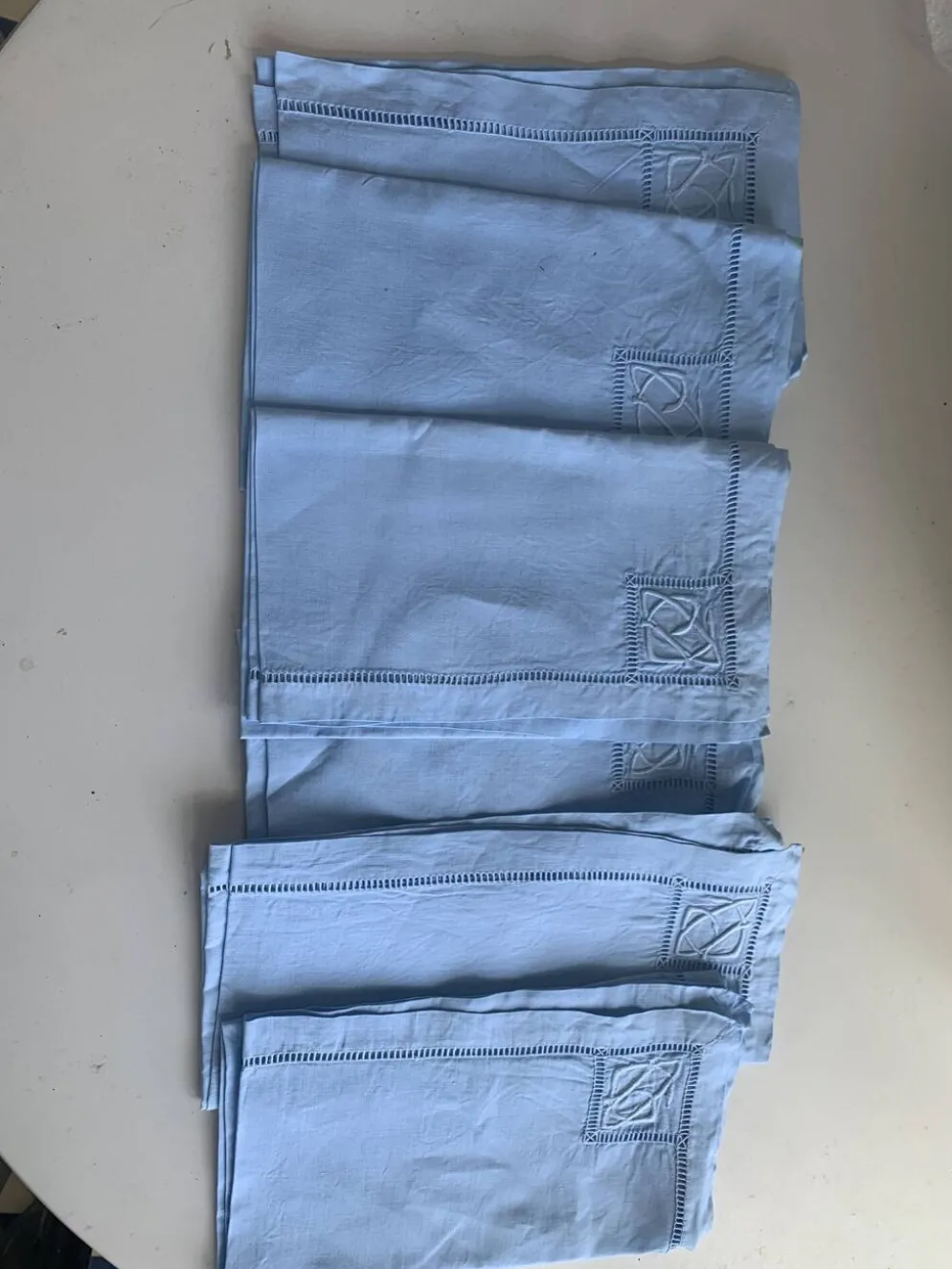 6 serviettes en coton et lin bleu pastel, monogrammées OG