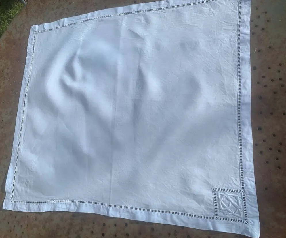 6 serviettes en coton et lin bleu pastel, monogrammées OG
