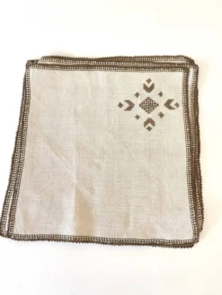 6 serviettes lin coton, décor brodé