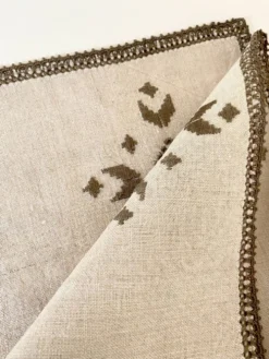 6 serviettes lin coton, décor brodé