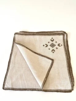 6 serviettes lin coton, décor brodé