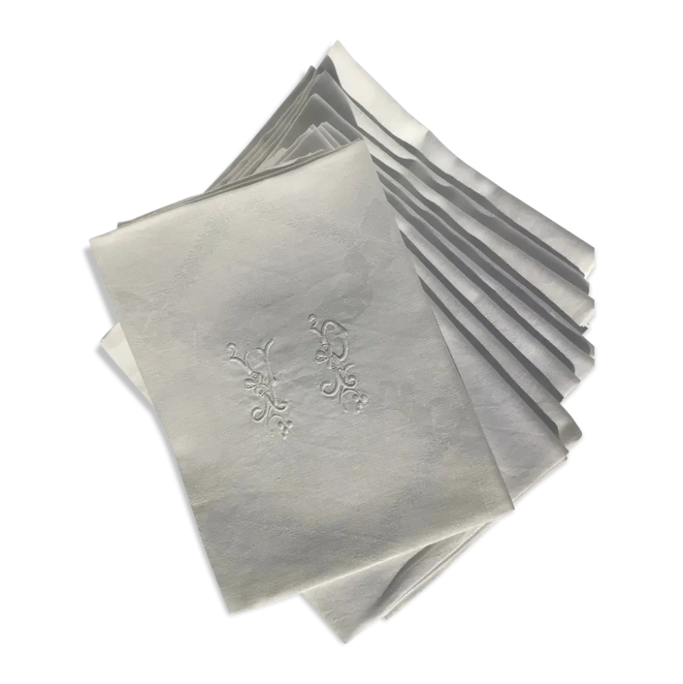 9 serviettes VP damassé 87x72cm motifs rubans