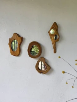 Set de 4 miroirs organiques brutalistes en bois années 50