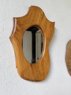 Set de 4 miroirs organiques brutalistes en bois années 50