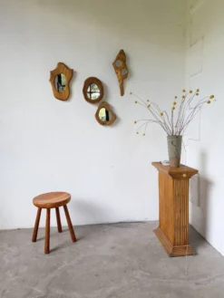 Set de 4 miroirs organiques brutalistes en bois années 50