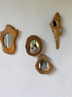 Set de 4 miroirs organiques brutalistes en bois années 50