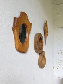 Set de 4 miroirs organiques brutalistes en bois années 50