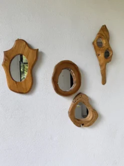 Set de 4 miroirs organiques brutalistes en bois années 50
