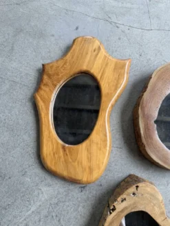 Set de 4 miroirs organiques brutalistes en bois années 50