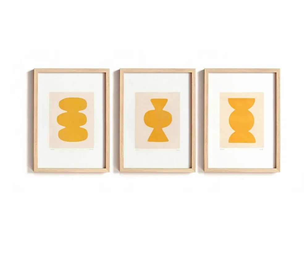 Set de 3 peintures abstraites jaune signée Eawy