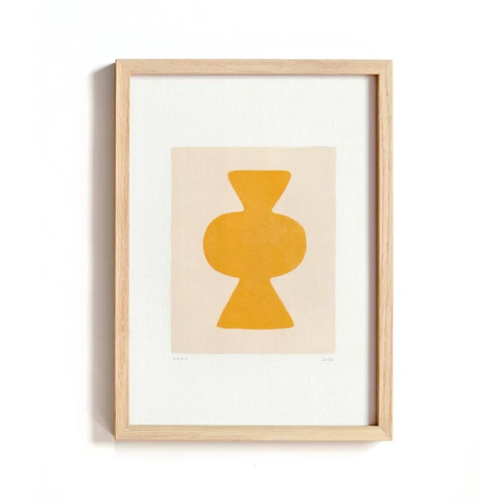 Set de 3 peintures abstraites jaune signée Eawy