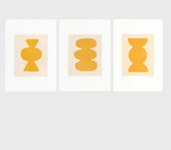 Set de 3 peintures abstraites jaune signée Eawy