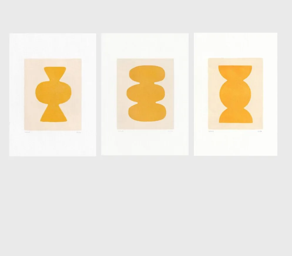 Set de 3 peintures abstraites jaune signée Eawy