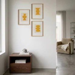 Set de 3 peintures abstraites jaune signée Eawy