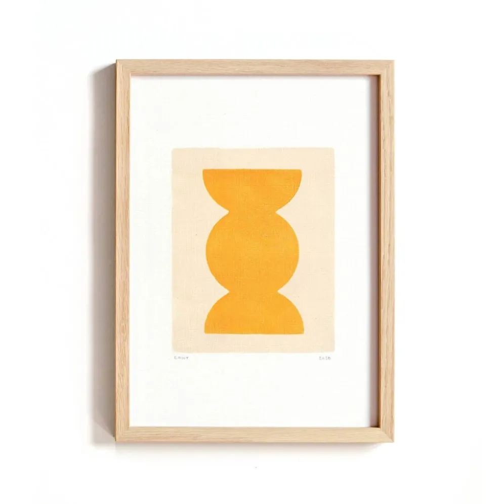 Set de 3 peintures abstraites jaune signée Eawy
