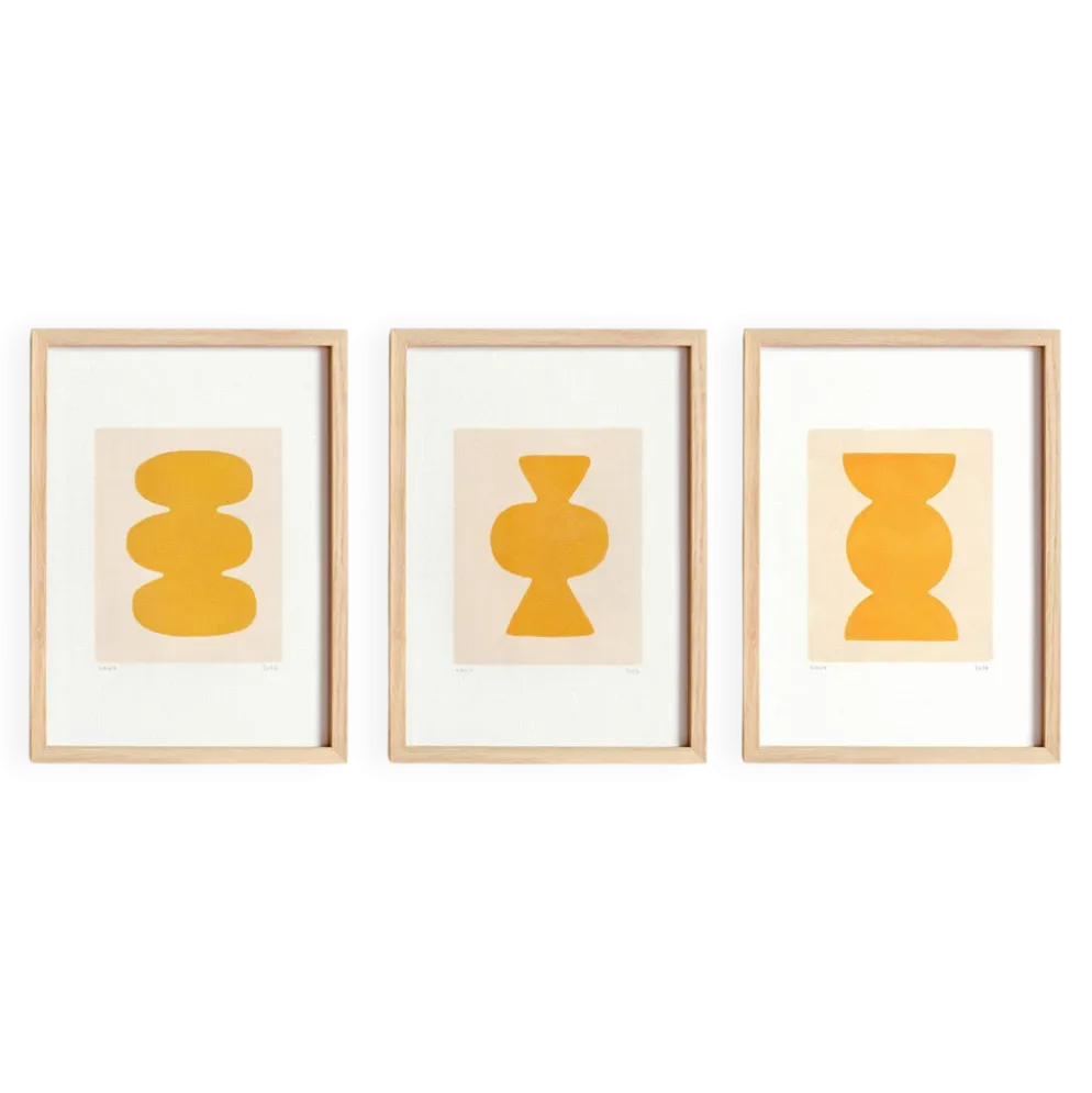 Set de 3 peintures abstraites jaune signée Eawy