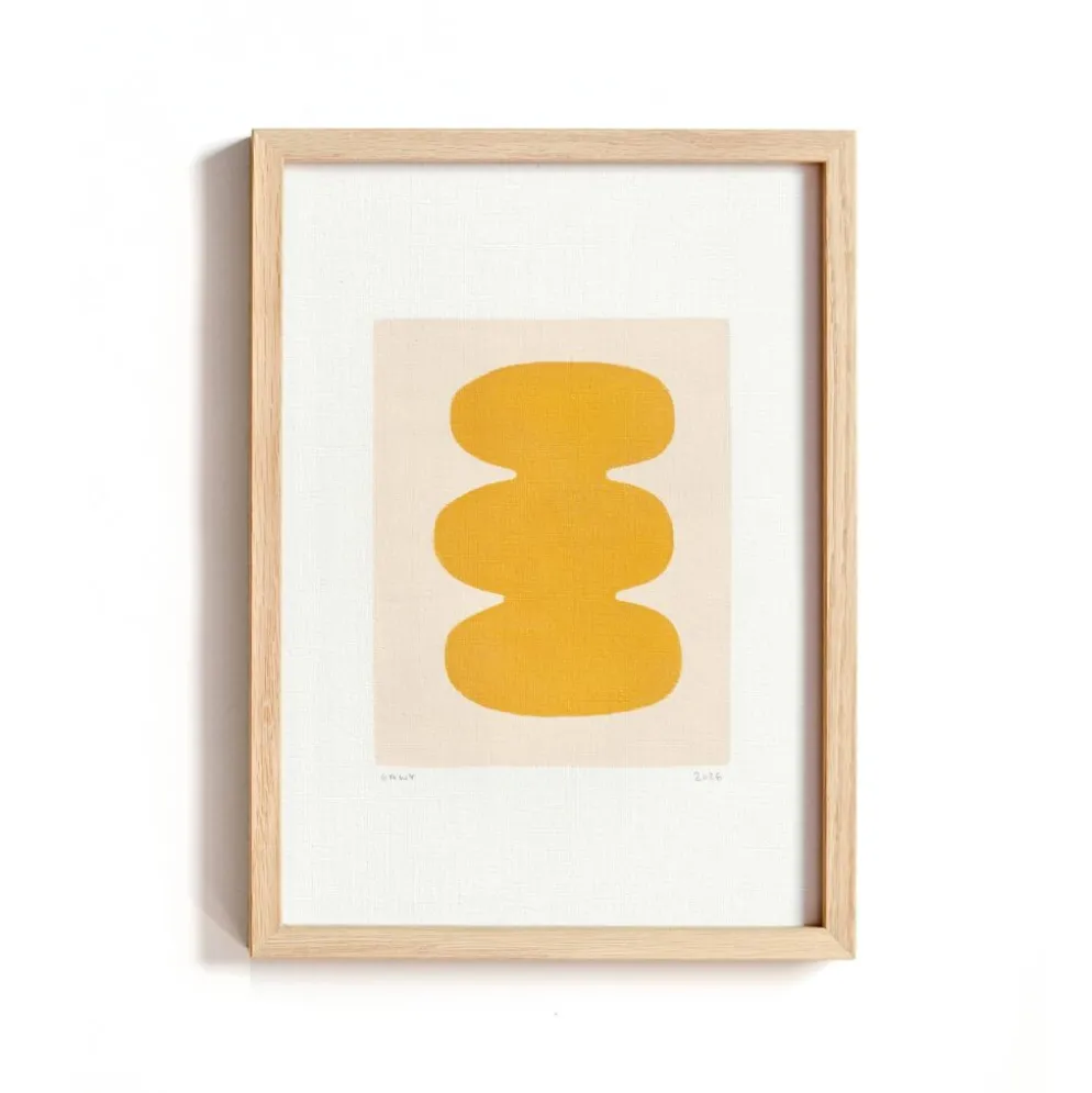 Set de 3 peintures abstraites jaune signée Eawy