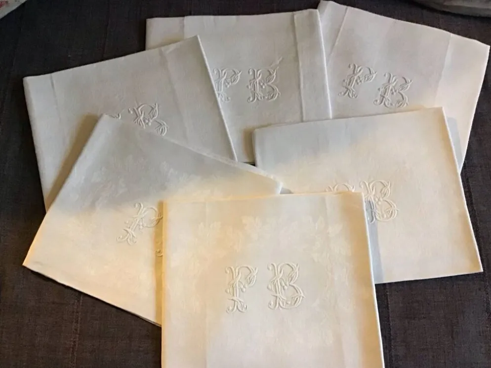 Set de 6 serviettes de chasse 19eme marquées « PB »