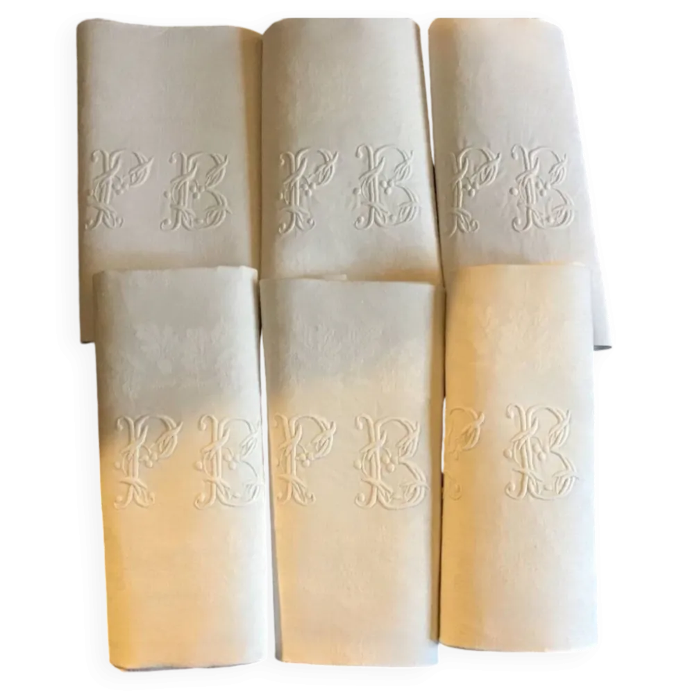 Set de 6 serviettes de chasse 19eme marquées « PB »