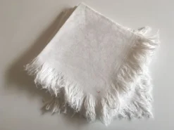 Set de 8 serviettes de damas de lin frangé fin 19e