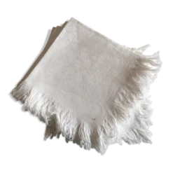 Set de 8 serviettes de damas de lin frangé fin 19e
