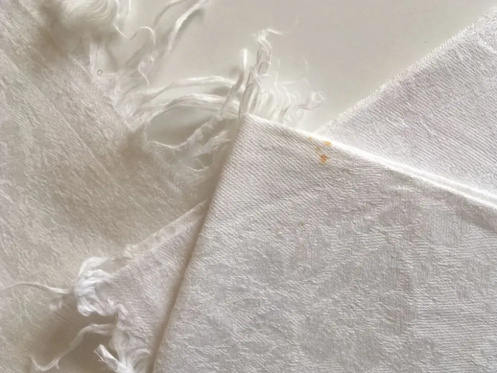 Set de 8 serviettes de damas de lin frangé fin 19e