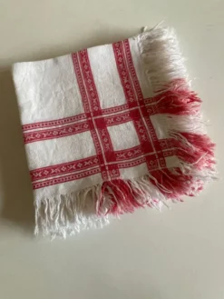Set de 6 serviettes en damas de lin frangé 19e