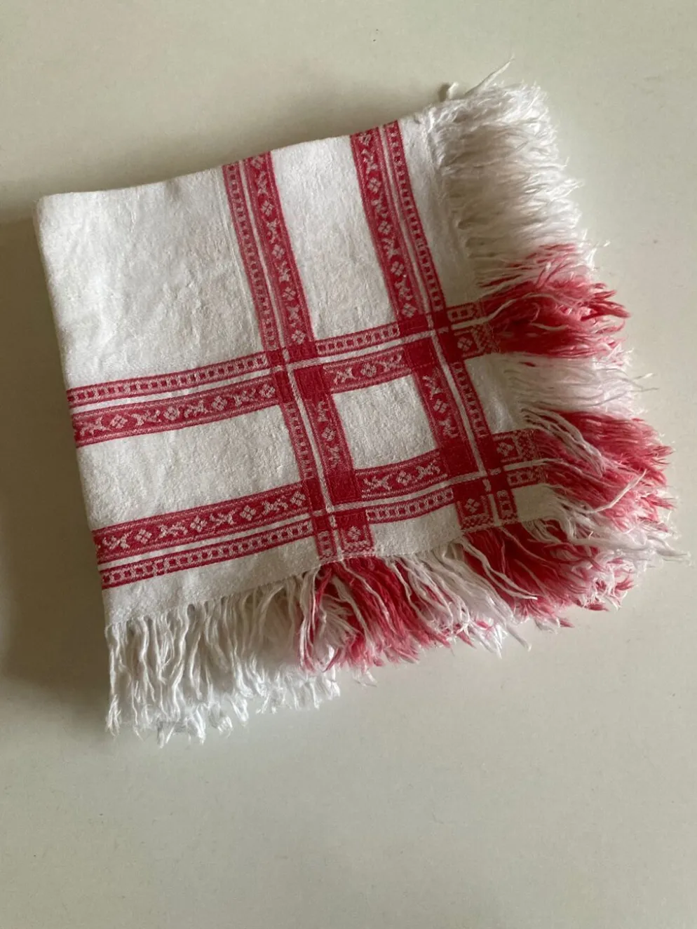 Set de 6 serviettes en damas de lin frangé 19e