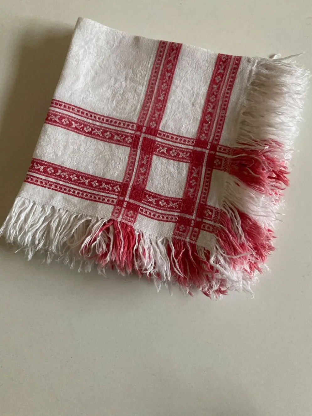 Set de 6 serviettes en damas de lin frangé 19e