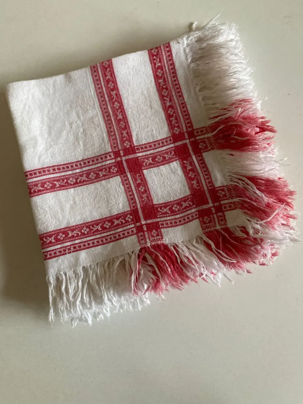 Set de 6 serviettes en damas de lin frangé 19e