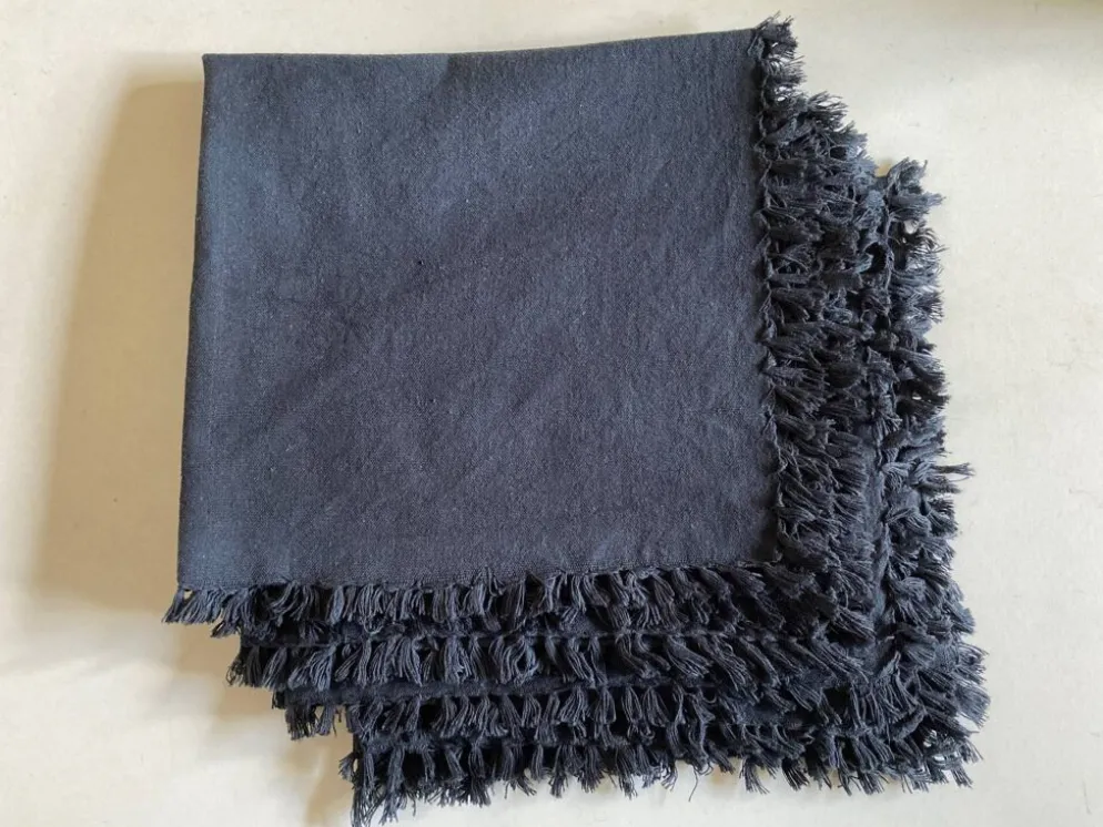 Set de 4 serviettes 1960 Riviera en toile à franges nouées
