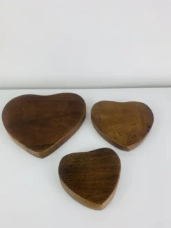 Set de 3 vide poches scandinaves en teck, forme cœur