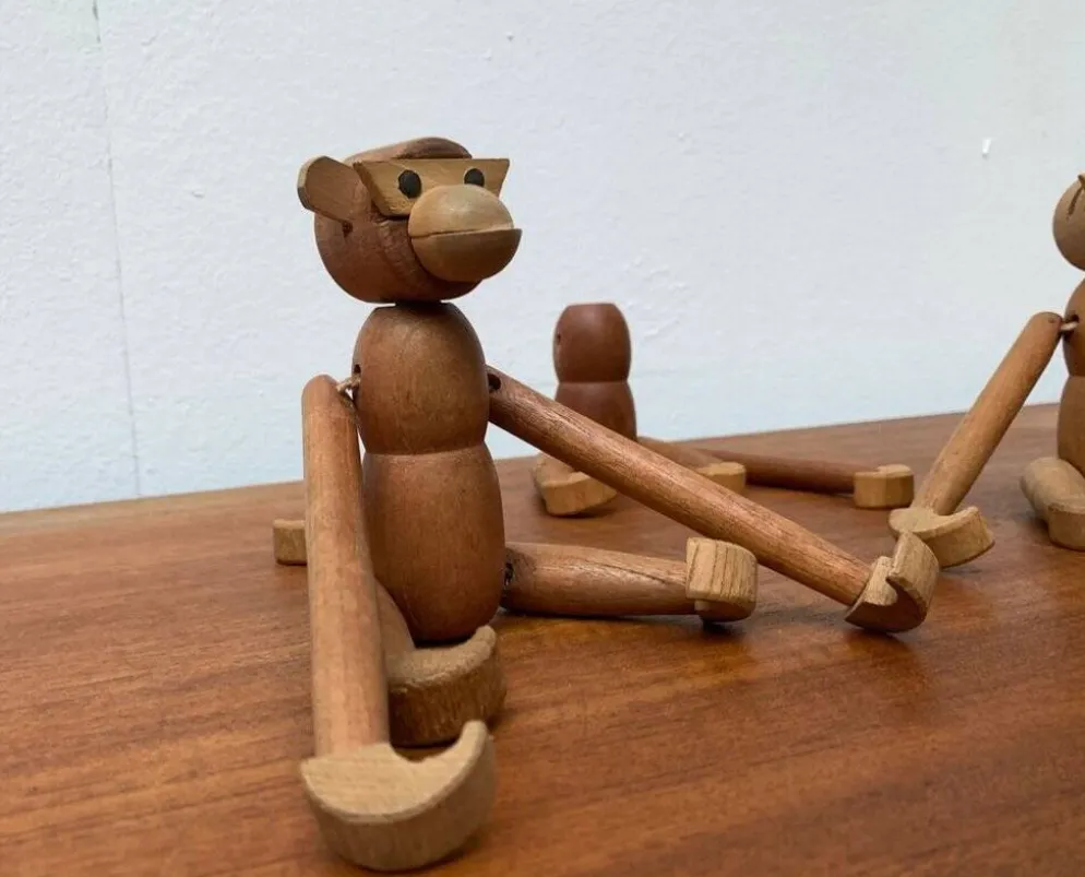 Singes en bois danois du milieu du siècle, lot de 3