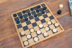Small game of travel checkers, beech wood, 1970
