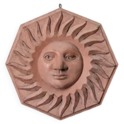 Soleil artisanal en terre cuite terracotta décoration murale vintage bohème