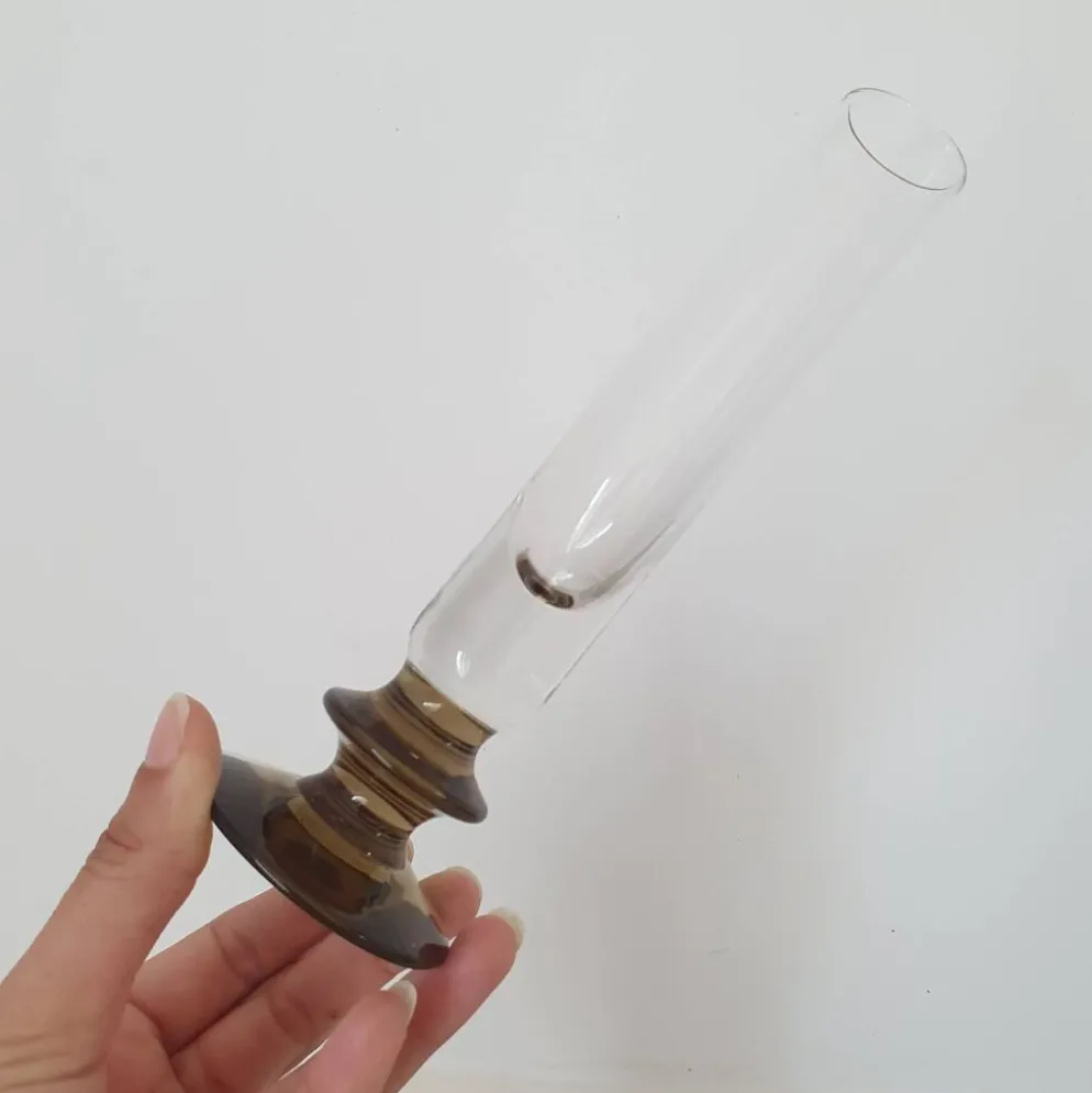 Soliflore en verre et pied marron fumé
