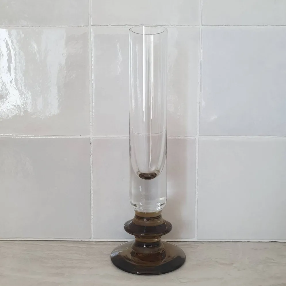 Soliflore en verre et pied marron fumé