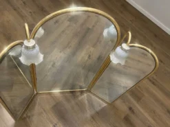 Specchiera vintage a trittico in ottone con applique