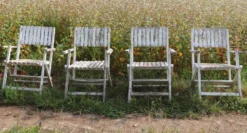 Série de 4 fauteuils de jardin pliants en bois latté – Design 1940