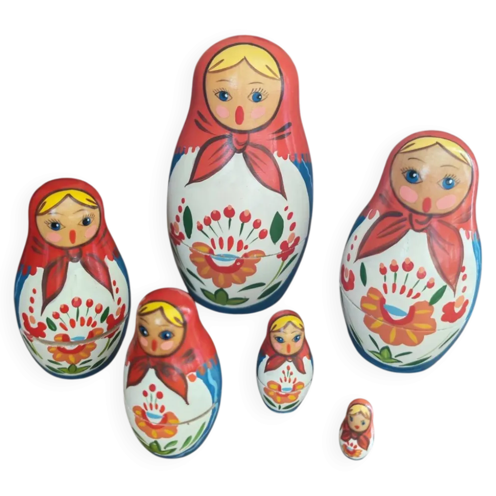 Série de 6 poupées gigognes russes vintage 1960