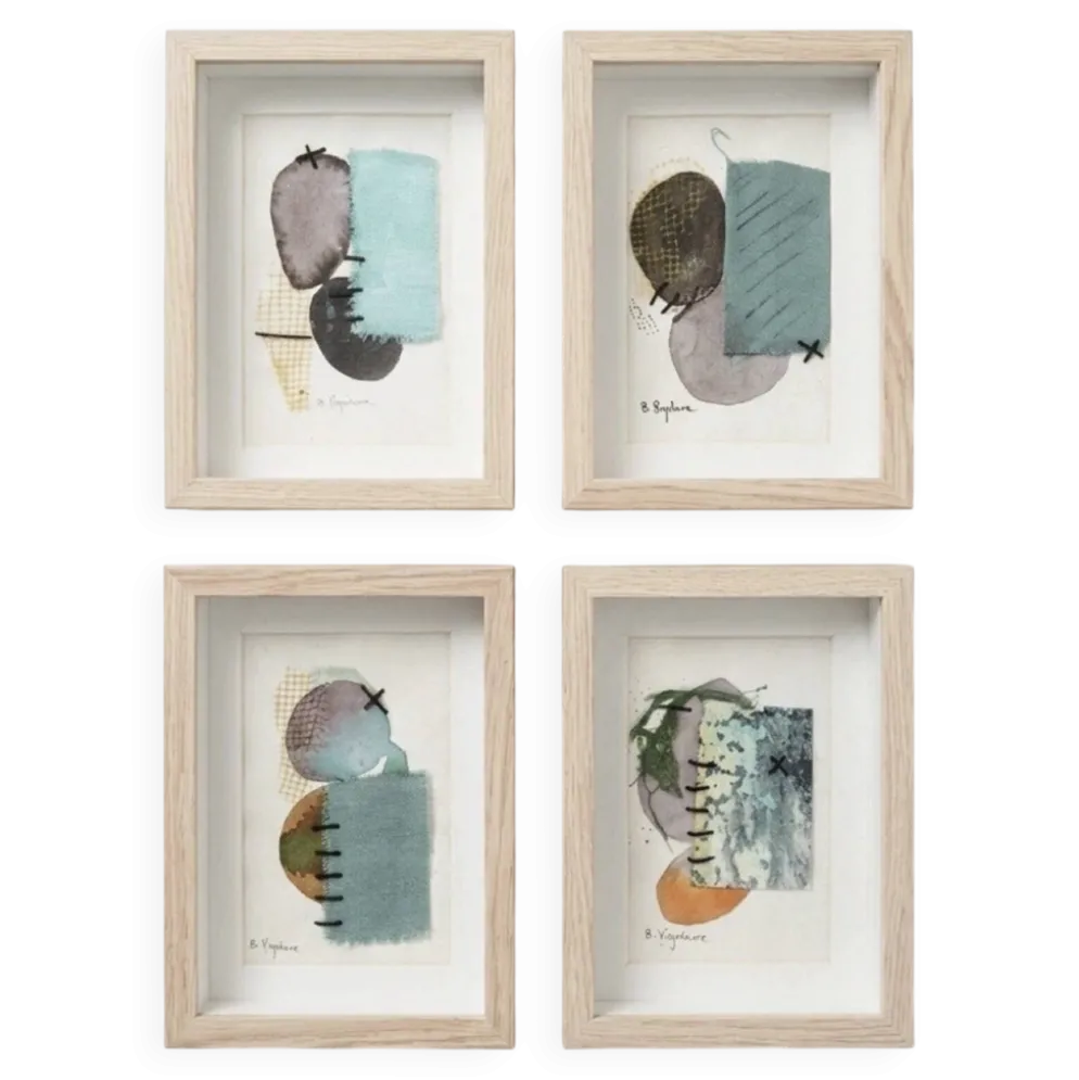 Série 4 dessins Abstrait Original Technique Mixte 15x20