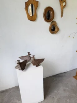 Série de trois bougeoirs oiseaux brutalistes Folk Art
