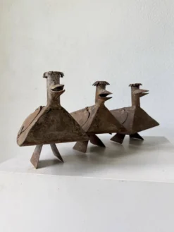 Série de trois bougeoirs oiseaux brutalistes Folk Art