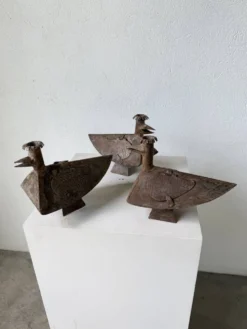 Série de trois bougeoirs oiseaux brutalistes Folk Art